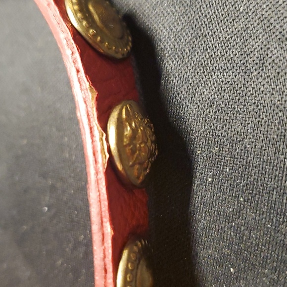 Gold Spiral Earrings and Red Faux Leather Studded Bracelet Set - Picture 9 of 12